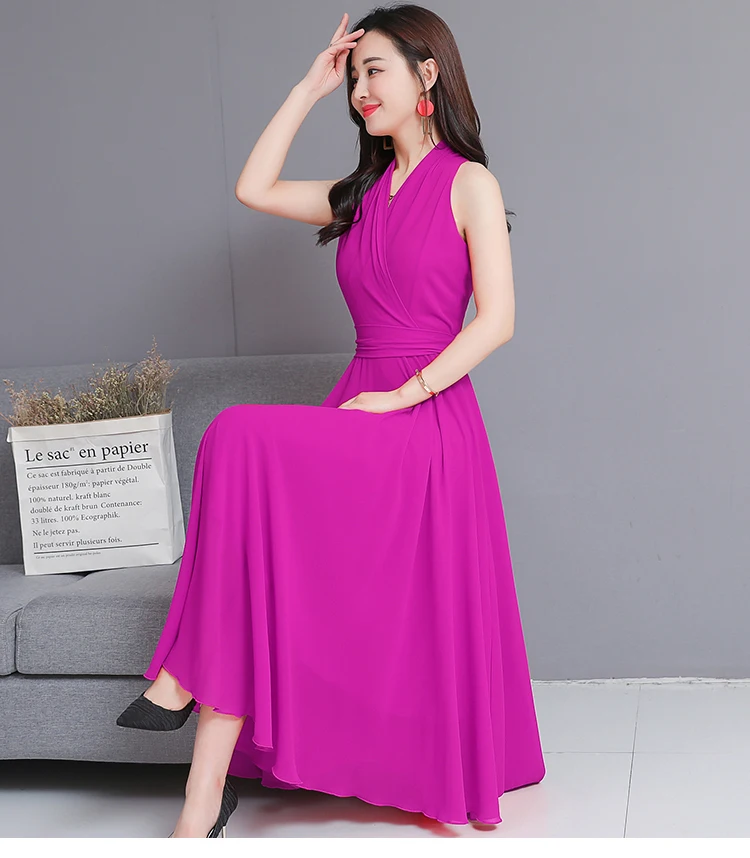 ummer Formal Dress Women Elegant Sleeveless V-neck Plus Size 2019 Women Dresses Evening Party Long Maxi Dress Chiffon Boho Robe5