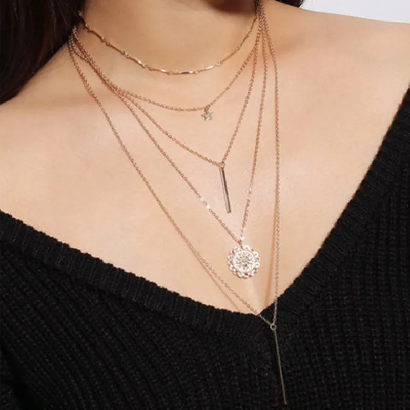AE-CANFLY Fashion Multi-Element Suit Combination Necklace Women Geometric Pentagram Sun Flower Pendant Necklace
AE-CANFLY Fashion Multi-Element Suit Combination Necklace Women Geometric Pentagram Sun Flower Pendant Necklace