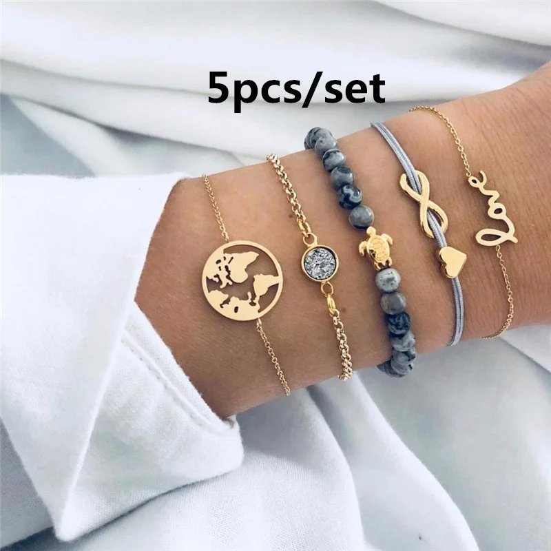 5Pcs/set Fashion Accessories Alloy Love English Alphabet World Map Turtle Beaded Ladies Bracelet Jewelry Bracelet
5Pcs/set Fashion Accessories Alloy Love English Alphabet World Map Turtle Beaded Ladies Bracelet Jewelry Bracelet