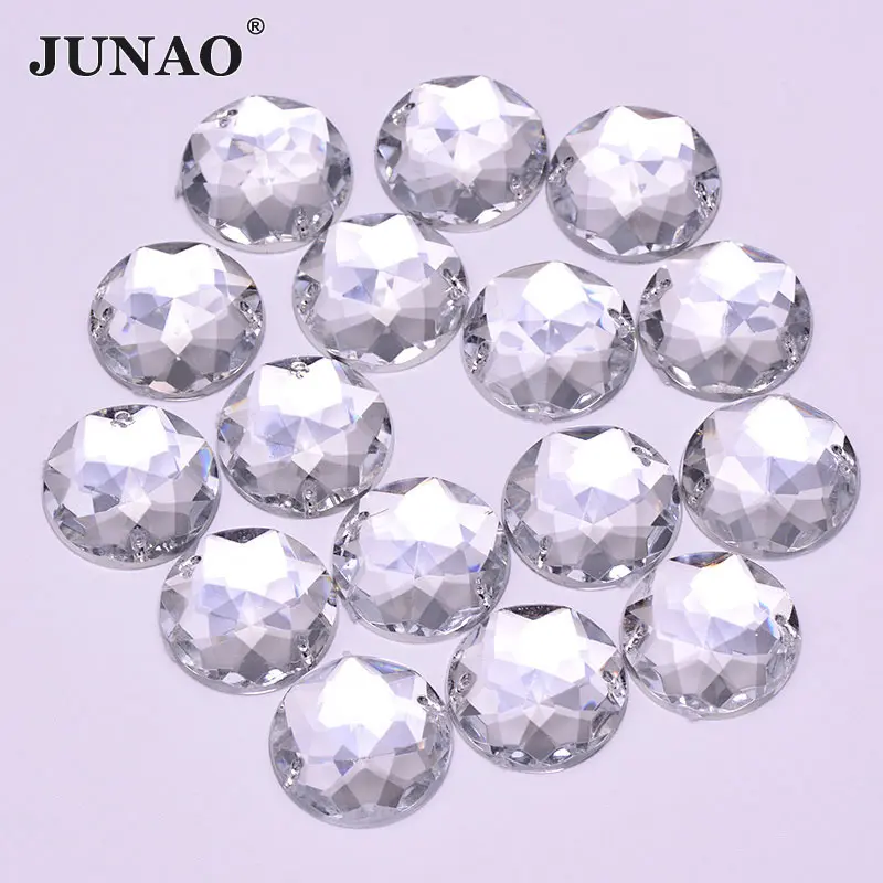 JUNAO 20mm Big Size Sewing Clear White Crystals Flat back Rhinestones Acrylic Gems Round AB Crystal Strass Sew On Stones for DIY | Дом и сад