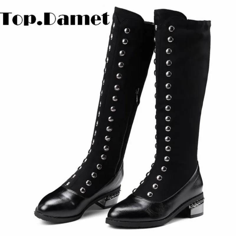 Top.Damet Women Knee High Boots Autumn Winter Pointed Toe Black Square Block Heel Long Boots Rivet Motorcycle Boots Plus Size
Top.Damet Women Knee High Boots Autumn Winter Pointed Toe Black Square Block Heel Long Boots Rivet Motorcycle Boots Plus Size