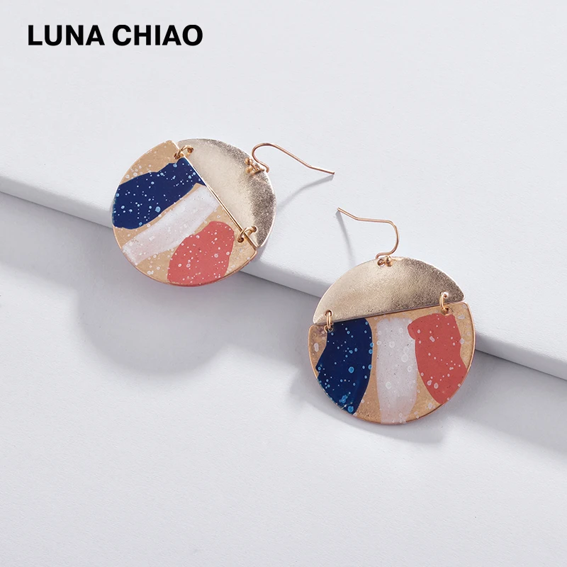 LUNA CHIAO Fashion Jewelry Accessories Worn Gold Color Mix Color Artist Painted Earring Disc Round Metal Drop Earrings for Girls
LUNA CHIAO Fashion Jewelry Accessories Worn Gold Color Mix Color Artist Painted Earring Disc Round Metal Drop Earrings for Girls