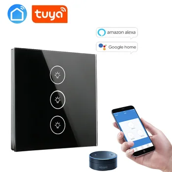 Tuya app 3 Gang Wifi touch wall Switch light switch Global control compatible with Amazon Alexa,Google home for Smart home
Tuya app 3 Gang Wifi touch wall Switch light switch Global control compatible with Amazon Alexa,Google home for Smart home
