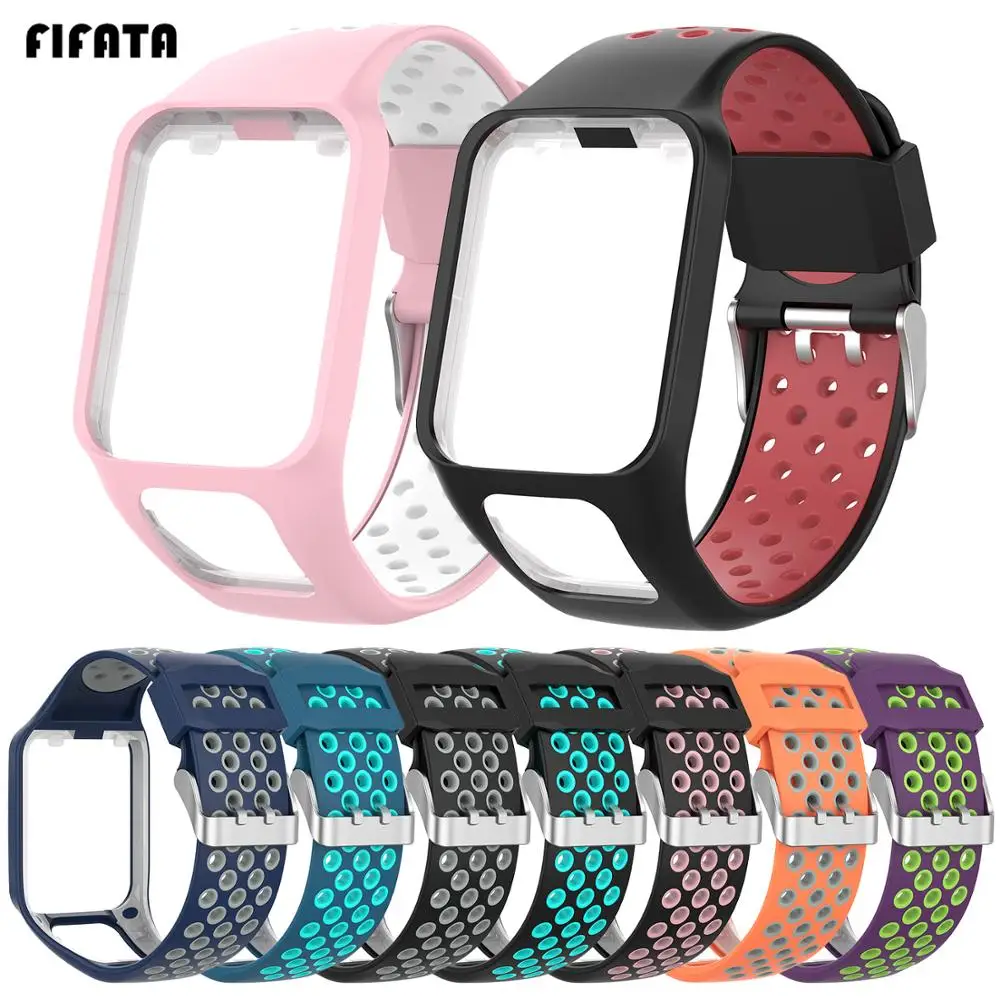 

FIFATA Double Color Silicone Replacement Band Strap For Tomtom Smart Watch For Tomtom Runner 3/Golfer 2/Adventurer/Spark 3 Music