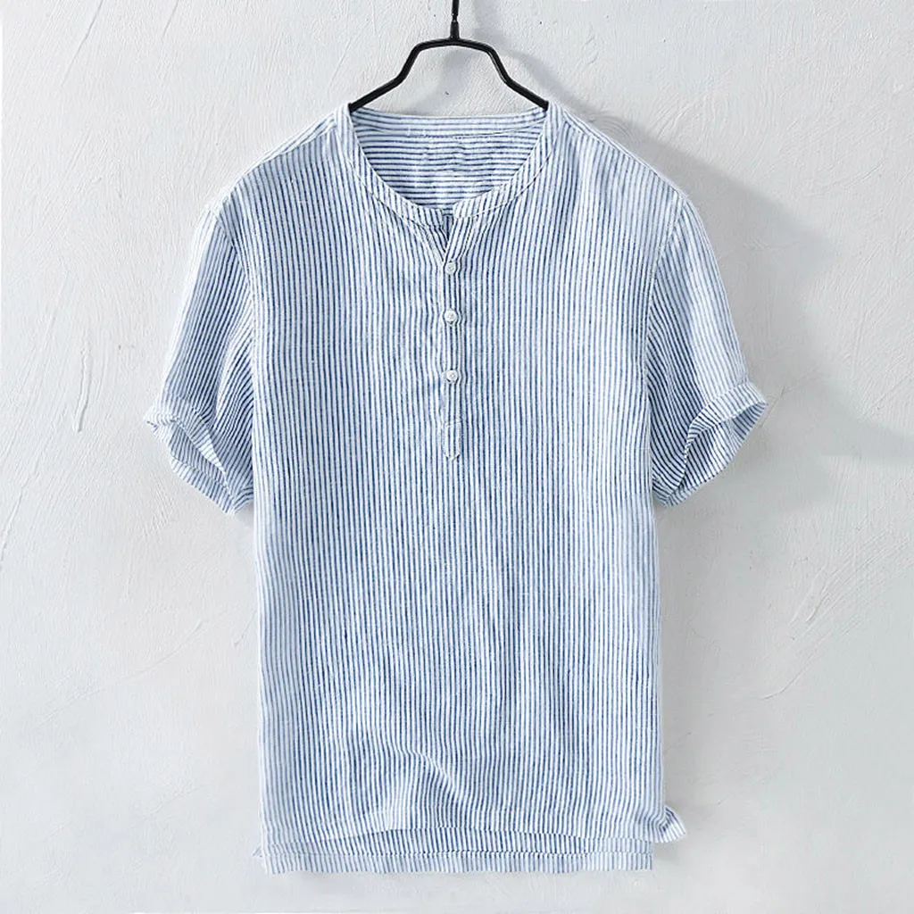 Summer Men's Cotton and Line Shirt Summer Tops Short Sleeve Solid Color Cool Thin Breathable Stripe Button Shirt Beach Blouses
Summer Men's Cotton and Line Shirt Summer Tops Short Sleeve Solid Color Cool Thin Breathable Stripe Button Shirt Beach Blouses