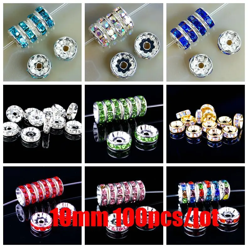 10MM AAA Metal Silver Plated Crystal Rhinestone Rondelle Spacer Beads 12Colors For Choose 100Pcs Free Shipping Wholesale
10MM AAA Metal Silver Plated Crystal Rhinestone Rondelle Spacer Beads 12Colors For Choose 100Pcs Free Shipping Wholesale