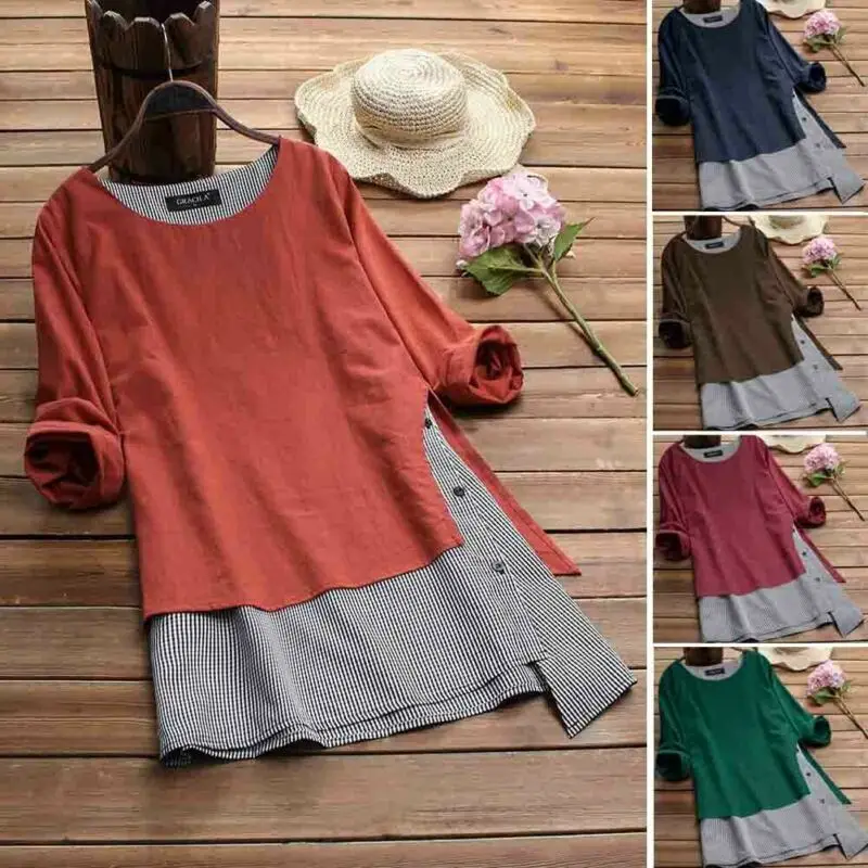 Plus Size Women Cotton Linen Long Sleeve Stripe Tops Loose Tops Ladies Casual O Neck Irregular Button Tee Tops Shirt
Plus Size Women Cotton Linen Long Sleeve Stripe Tops Loose Tops Ladies Casual O Neck Irregular Button Tee Tops Shirt