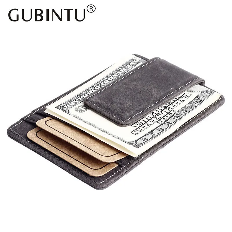 Image New Genuine Leather Money Clips Men Wallet Fashion Vintage Style Design Money Clip Wallets With Card Slots+Coin Pocket