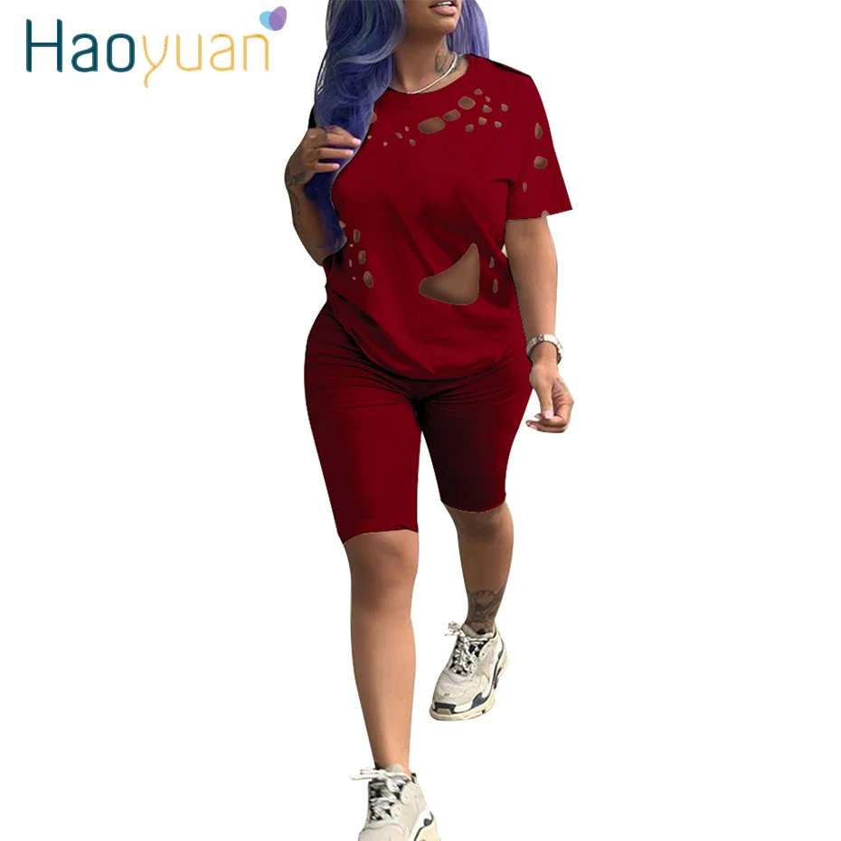 HAOYUAN Sexy Two Piece Tracksuit Set Women Clothes Short Sleeves Hollow Top and Shorts Sweat Suits 2 Piece Outfits Matching Sets
HAOYUAN Sexy Two Piece Tracksuit Set Women Clothes Short Sleeves Hollow Top and Shorts Sweat Suits 2 Piece Outfits Matching Sets