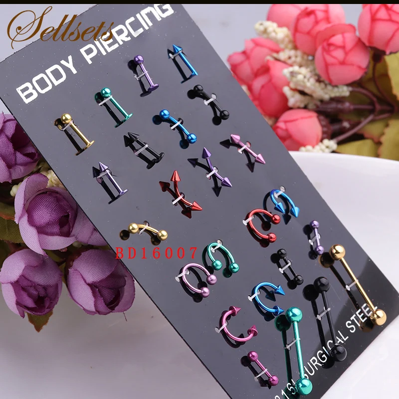 Sellsets Classic Design 24Pcs /lot 1.2*8*3 mm Rainbow Circular Barbell Horseshoe Curve Spike Body Jewelry piercing Rings
Sellsets Classic Design 24Pcs /lot 1.2*8*3 mm Rainbow Circular Barbell Horseshoe Curve Spike Body Jewelry piercing Rings