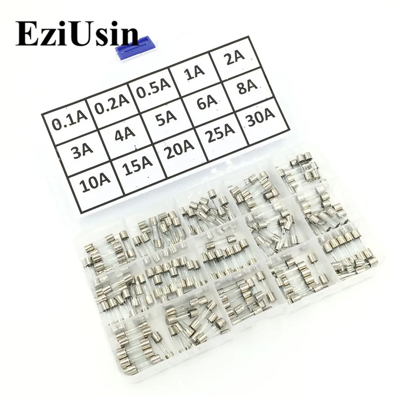 

15Kinds 150pcs 5*20 Fast-blow Glass Tube Fuses Car Glass Tube Fuses Assorted Kit 5X20 with Box fusiveis 0.1A-30A Household Fuses