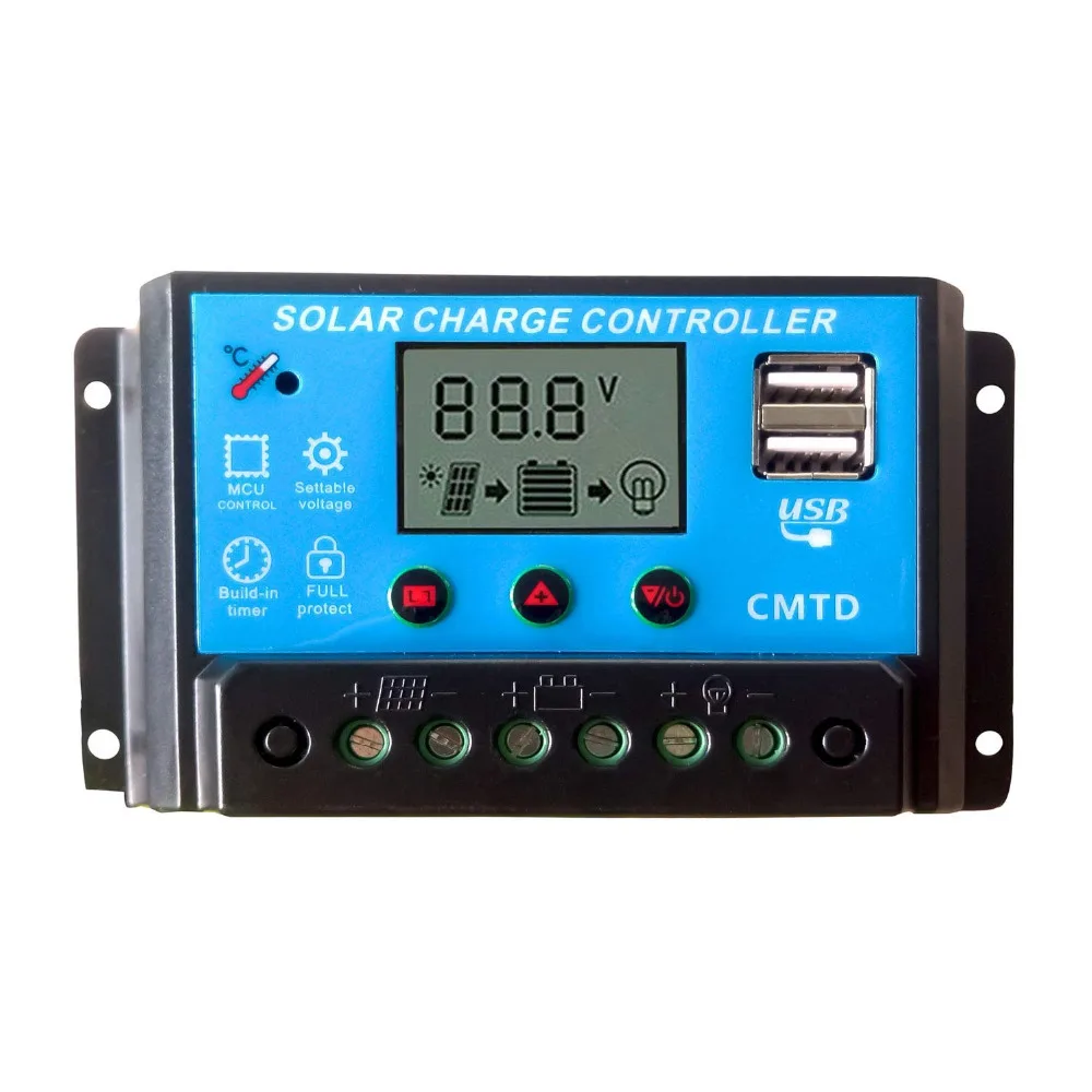 Tumo-Int 20A 12/24V Intelligent Solar Charging Controller with LCD Display and USB Sockets
Tumo-Int 20A 12/24V Intelligent Solar Charging Controller with LCD Display and USB Sockets