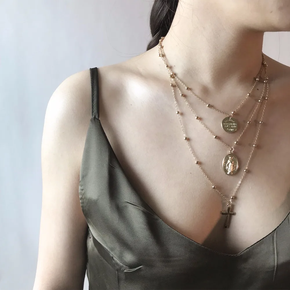 Vintage 3 Layers Sequins Chain Cross Crucifix Pendant Multilayer Choker Necklace Female Statement Jewelry Christmas gift
Vintage 3 Layers Sequins Chain Cross Crucifix Pendant Multilayer Choker Necklace Female Statement Jewelry Christmas gift