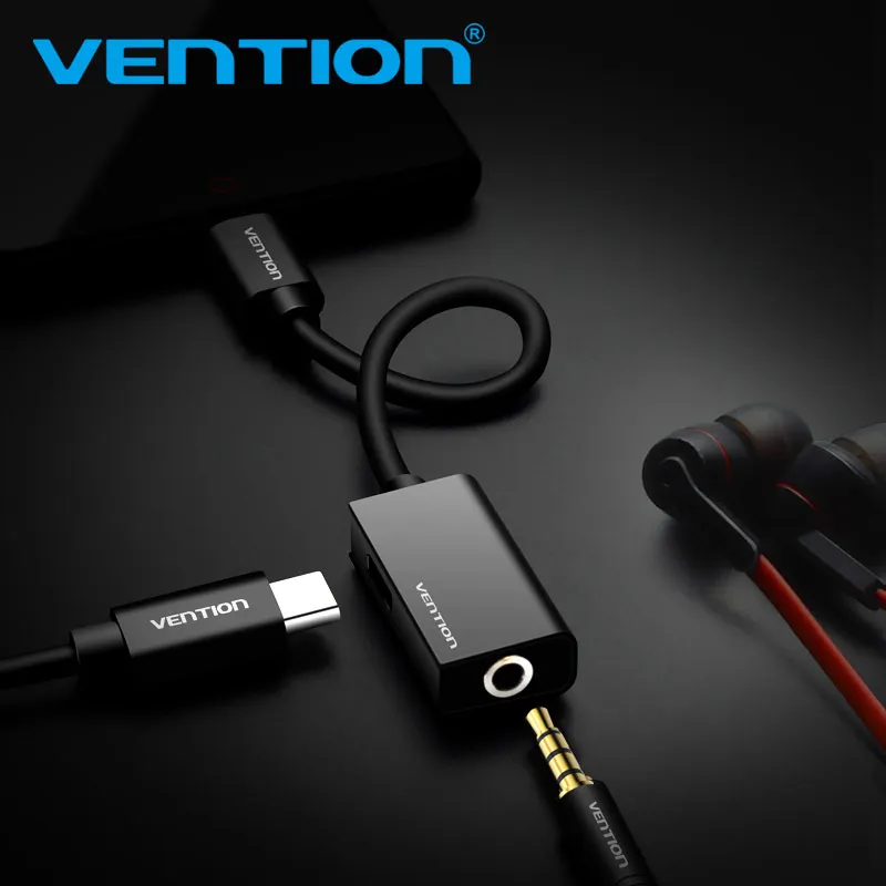Vention USB Type C to 3.5mm Earphone Adapter Charger USB-C Audio Cable Aux 3.5 Jack Headphone Adapter for Xiaomi Mi6 MIX2 Huawei