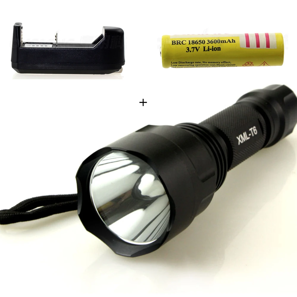 

led flashlight 5000 lumens 5 mode cree xml t6 tactical torch lamp flashlights + 1 * 18650 battery + 1 charger