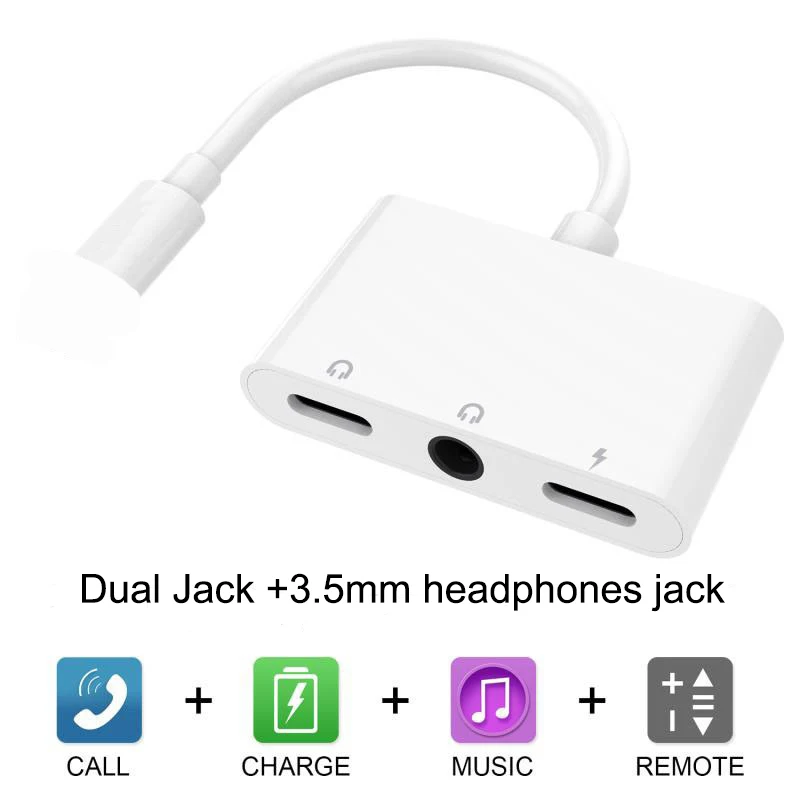 3 in 1 Charging Audio Adapter Splitter Dual Port +3.5mm Aux Cable For iphone X 8 7 Plus Support Microphone Call For IOS 11
3 in 1 Charging Audio Adapter Splitter Dual Port +3.5mm Aux Cable For iphone X 8 7 Plus Support Microphone Call For IOS 11