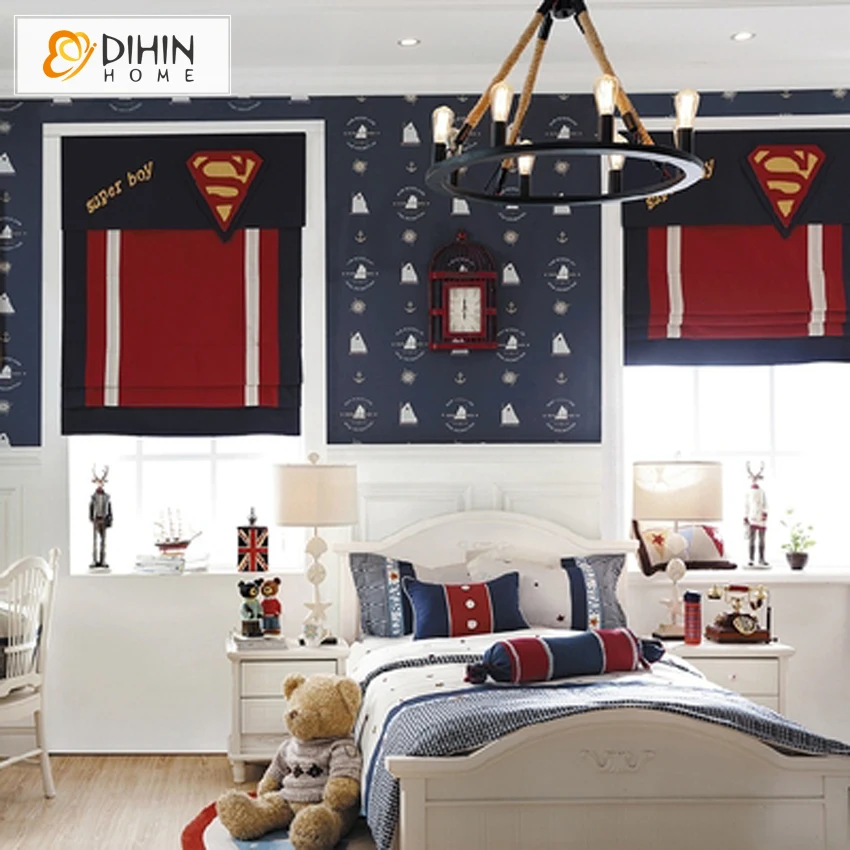

Motorized Super Boy Printed Roman Shades Easy Install Washable Curtains Customized Roman Blinds