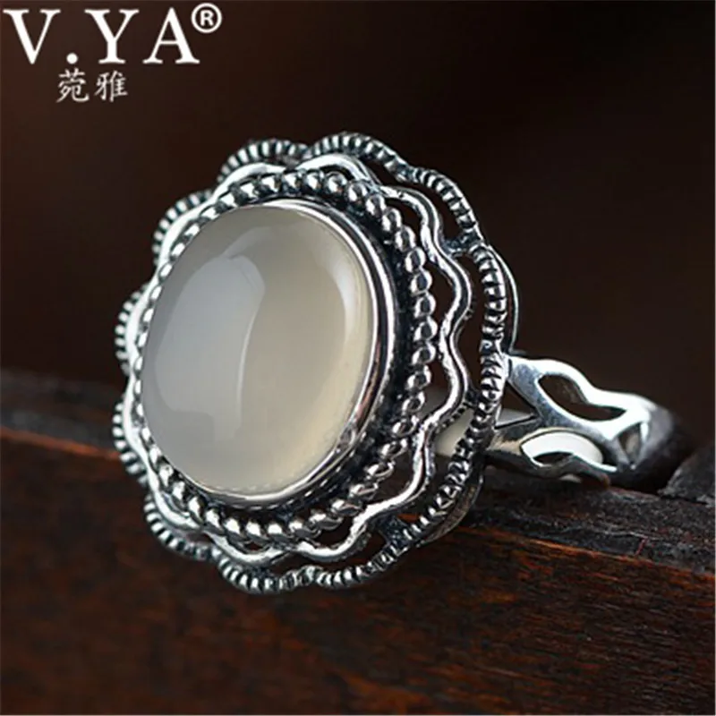 V.YA Natural Chalcedony Stone Ring 925 Sterling Silver Women Rings Hollow Flower Semi-precious Stone Jewelry
V.YA Natural Chalcedony Stone Ring 925 Sterling Silver Women Rings Hollow Flower Semi-precious Stone Jewelry