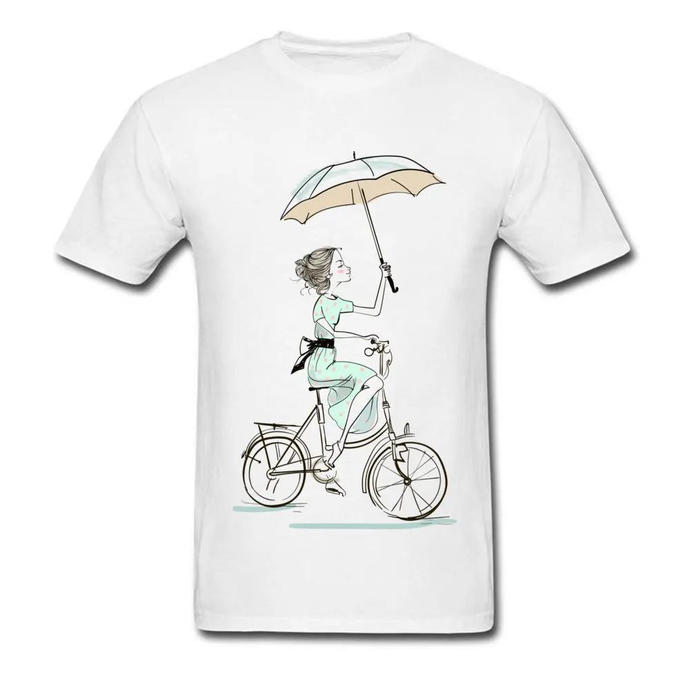umbrellas girl riding a bicycle Fitted Men T Shirts Crewneck Short Sleeve All Cotton Tops & Tees Fitness Tight Tees umbrellas girl riding a bicycle white