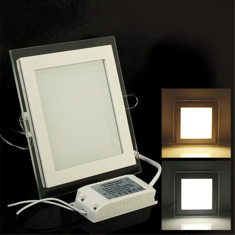 Description Picture 2 of item18 Watt LED Panel Downlight Square Glass Panel Lights High Brightness Ceiling Recessed Lamps AC85-265 With adapter