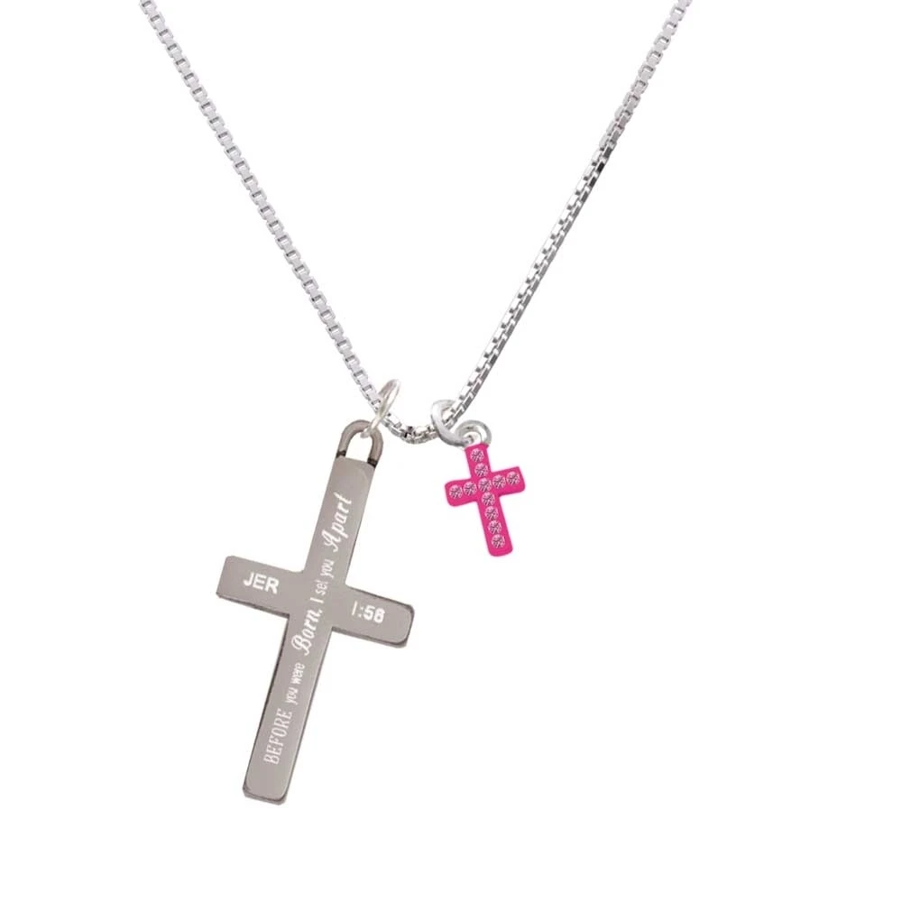 Small Hot Pink Crystal Cross - I Set You Apart - Cross Necklace