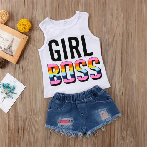 Cool Toddler Baby kids Girls Cotton Sleeveless Vest O-Neck Letter Printed Tops+Short Ripped Jeans Outfits Clothes
Cool Toddler Baby kids Girls Cotton Sleeveless Vest O-Neck Letter Printed Tops+Short Ripped Jeans Outfits Clothes