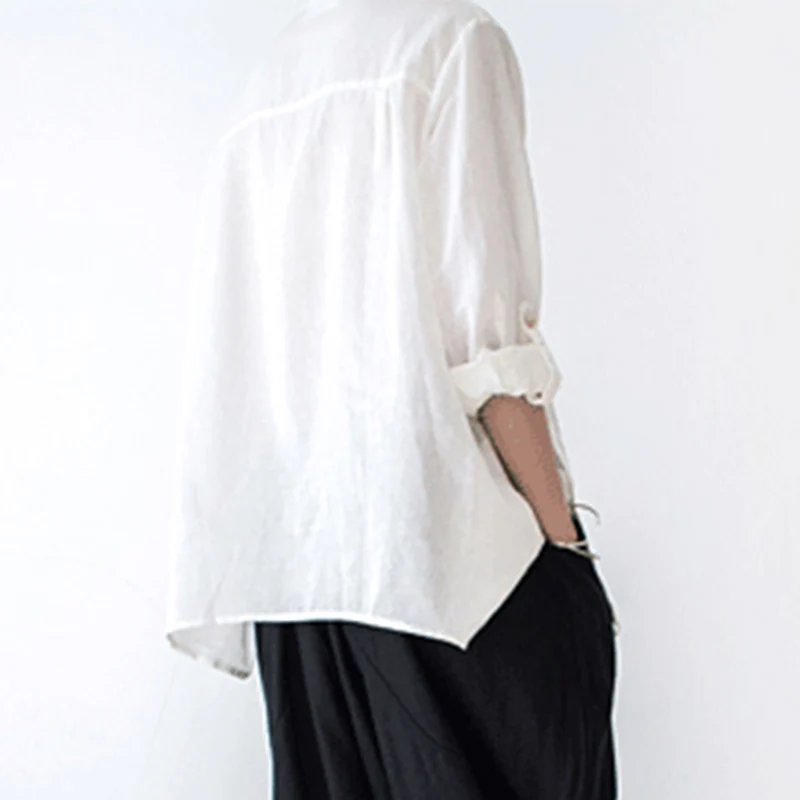 Женская Асимметричная блузка SCUWLINEN однотонная белая льняная рубашка свободного