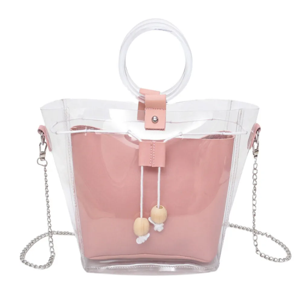 transparent bag Women Shoulder Bag Clear Transparent Drawstring Girls Composite Handbags sacos para as mulheres 2018 7.876 | Багаж и сумки