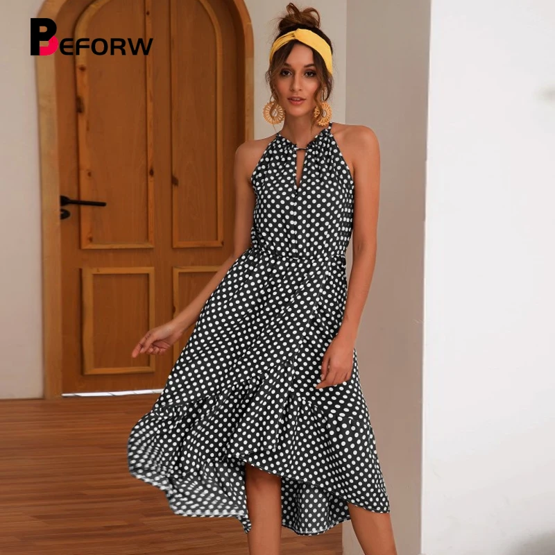 BEFORW 2019 Women Polka Dot Print Dress Sexy Halter Ruffles Summer Lrregular Dress Sleeveless Ladies Casual Midi Dresses Vestido
BEFORW 2019 Women Polka Dot Print Dress Sexy Halter Ruffles Summer Lrregular Dress Sleeveless Ladies Casual Midi Dresses Vestido