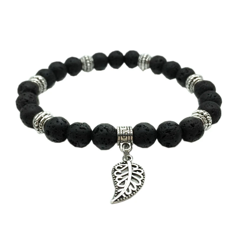 8mm black volcanic lava rock bracelet feather leaf bracelets for women charm bracelet men snap button jewelry stainless steel
8mm black volcanic lava rock bracelet feather leaf bracelets for women charm bracelet men snap button jewelry stainless steel