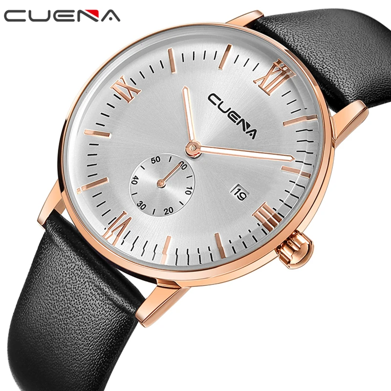 

CUENA Men's Wristwatch Quartz Analog Watches Mens Luxury Brand Fashion Wrist Watch Men Waterproof Leather Strap Male Clock 2018