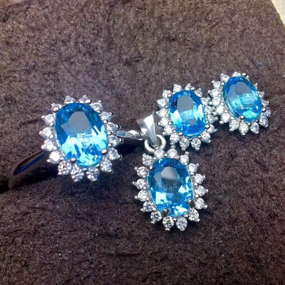 Fashion Diana round Natural blue topaz gem Ring Pendant earrings Natural Gemstone Jewelry Set 925 Silver Women party gift Ring
Fashion Diana round Natural blue topaz gem Ring Pendant earrings Natural Gemstone Jewelry Set 925 Silver Women party gift Ring