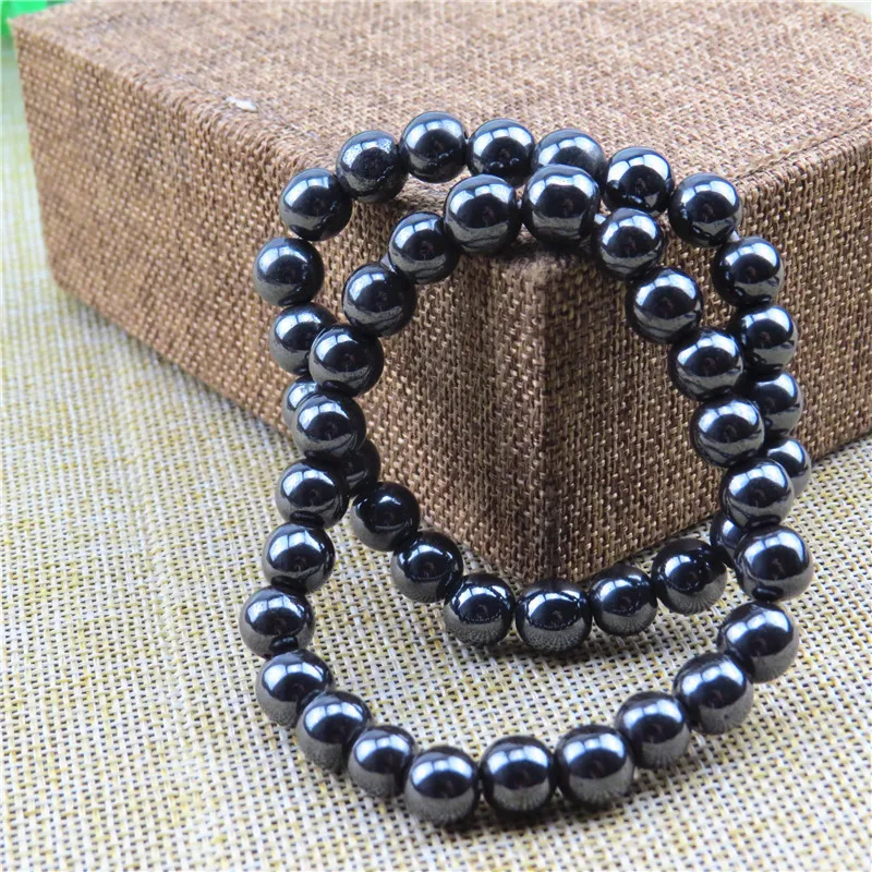 Health Care Hematite Stretch magnetic Bracelet femme Weight Loss Round Black Stone Therapy Magnetic Bracelets For Women Men | Украшения и