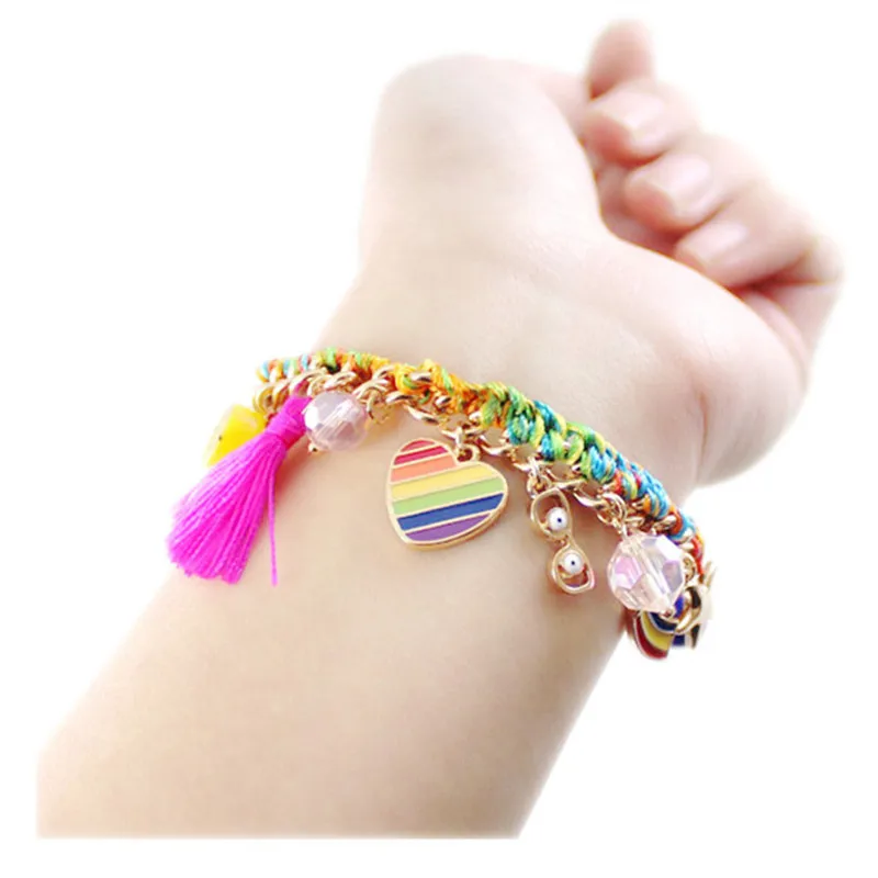 The new sell like hot cakes The European and American wind color woven rope rainbow pink fringed heart bracelet female stars
The new sell like hot cakes The European and American wind color woven rope rainbow pink fringed heart bracelet female stars
