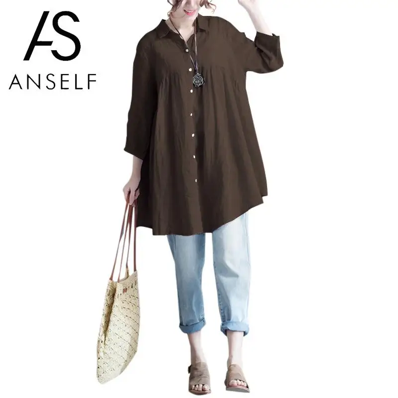 Anself Women 5XL Plus Size Blouse Solid Lapel Neck 3/4 Sleeve Casual Buttons Pleated Cotton Linen Shirt Loose Korean Style Tops
Anself Women 5XL Plus Size Blouse Solid Lapel Neck 3/4 Sleeve Casual Buttons Pleated Cotton Linen Shirt Loose Korean Style Tops