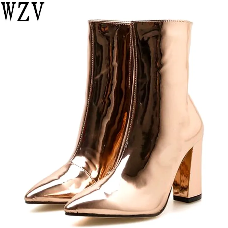 2019 Fashion Gold Silver Patent Leather Women Ankle Boots Pointed Toe High Heel Boots Sexy Stiletto Women Pumps Chelsea Boots 
2019 Fashion Gold Silver Patent Leather Women Ankle Boots Pointed Toe High Heel Boots Sexy Stiletto Women Pumps Chelsea Boots