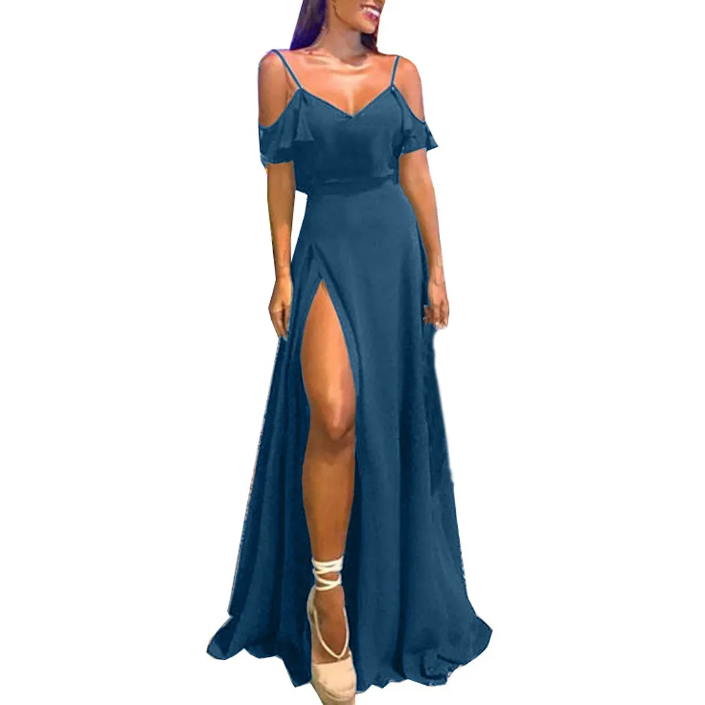 Summer Dress Women Party Night Sexy Solid Cold Shoulder Dresses Elegant V-Neck Floor-Length Vent Long Dresses Women Clothes 2019
Summer Dress Women Party Night Sexy Solid Cold Shoulder Dresses Elegant V-Neck Floor-Length Vent Long Dresses Women Clothes 2019