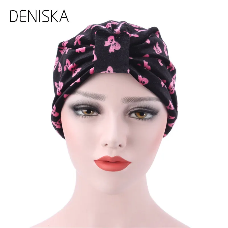 DENISKA New Bandanas Women Floral Print Muslim Stretch Turban Headwear Lady Chemo Hair Warp Beanie | Аксессуары для одежды
