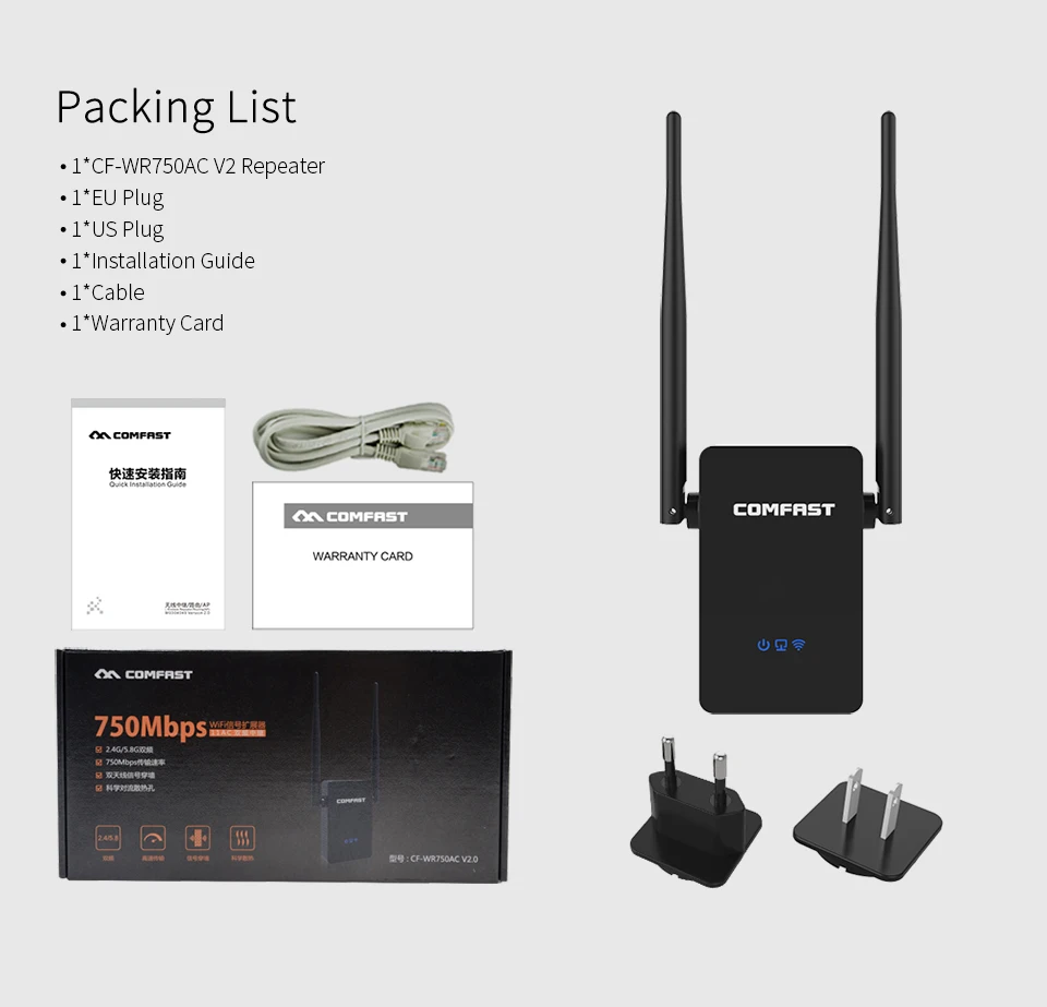 New! COMFAST CF-WR750ACV2 Wireless WIFI Repeater 750Mbps Routers Dual Band 5Ghz 802.11AC Wi fi Roteador Extender Wifi Amplifier 19