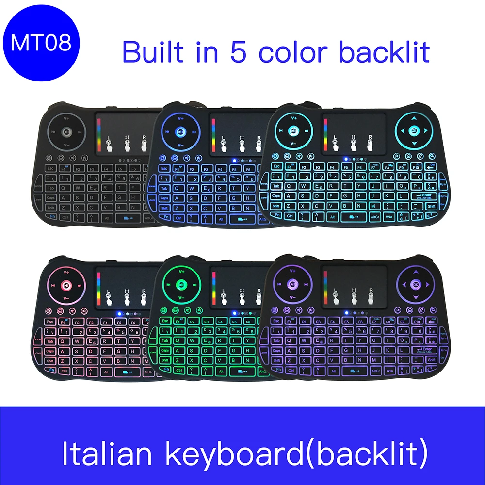 Лучшая популярная беспроводная клавиатура MT08 Mini 2 4G с сенсорной панелью Цветной
