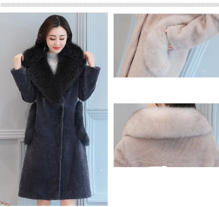 2018 Autumn And Winter Sheep Sheared Coat Women Medium Long Faux Fur Coat High Imitation Fox Fur Collar Manteau Femme Hiver AS080 (1)