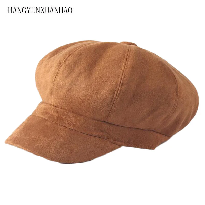 

Suede Beret Cap for Women Warm Outdoor Autumn Berets Girl Hat Bare Chapeu Feminino Suede Newsboy Army Octagonal Cap Bone