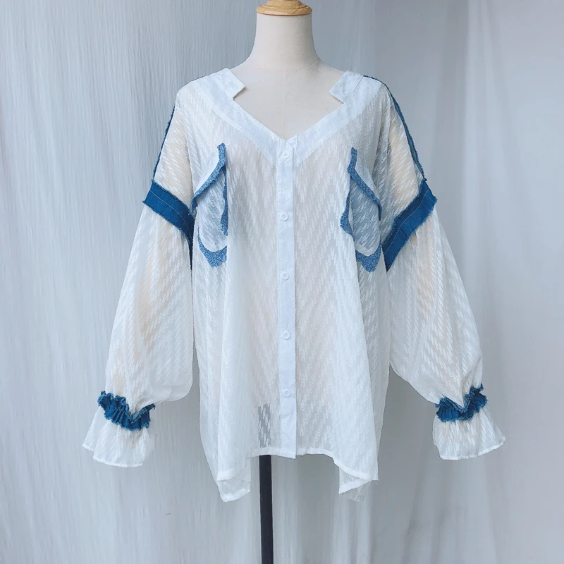 2019 Summer New Korean Style Women Shirt Fashion Wild Casual Fashion Blouses and Tops Female Stitching Chiffon Women Clothing 
2019 Summer New Korean Style Women Shirt Fashion Wild Casual Fashion Blouses and Tops Female Stitching Chiffon Women Clothing