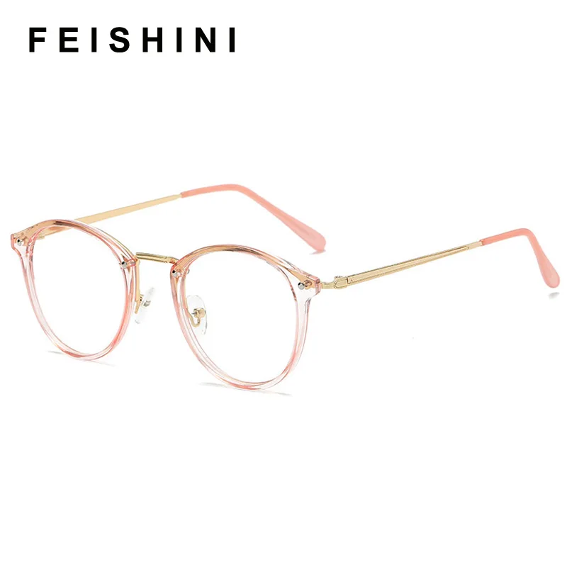 

Feishini Black Myopia Eyeglasses frames Oval Glasses Clear Lens Vision Glasses Frame Women Vintage Transparent PINK Prescription