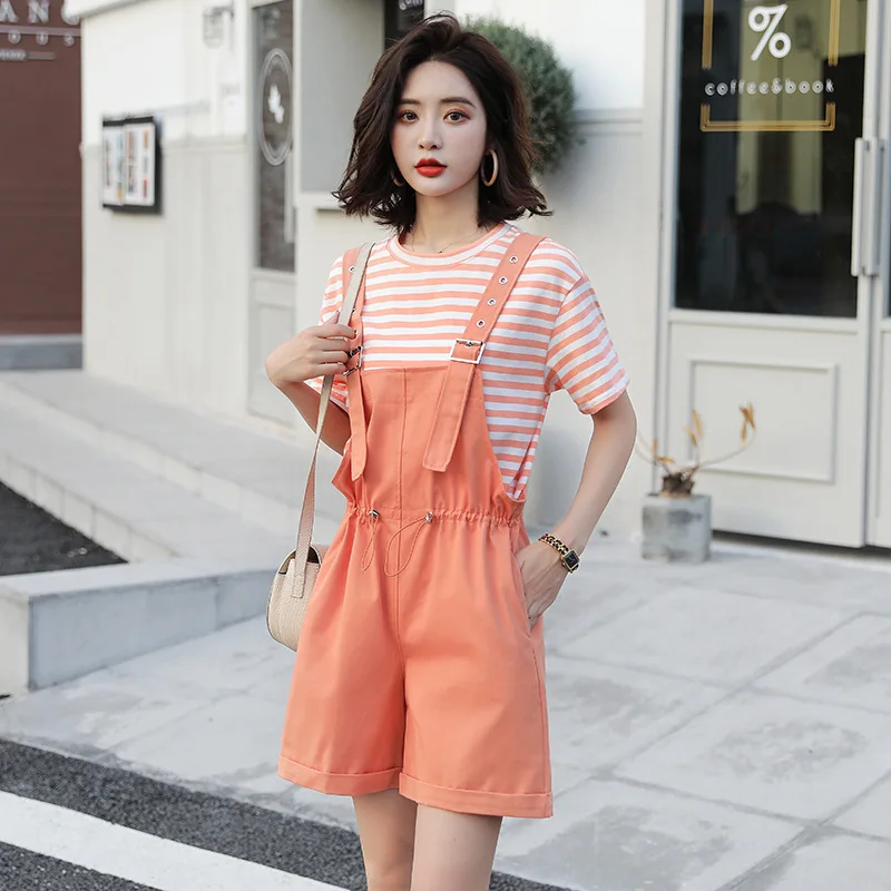 MYDC Fashion T-shirt and Overalls Women Suits Solid Striped Sweet Girls Tops Elastic Waist Short Overalls Two Piece Set
MYDC Fashion T-shirt and Overalls Women Suits Solid Striped Sweet Girls Tops Elastic Waist Short Overalls Two Piece Set