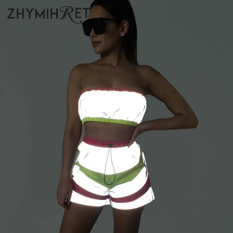 ZHYMIHRET светоотражающий контрастный топ и шорты Комплект из двух предметов