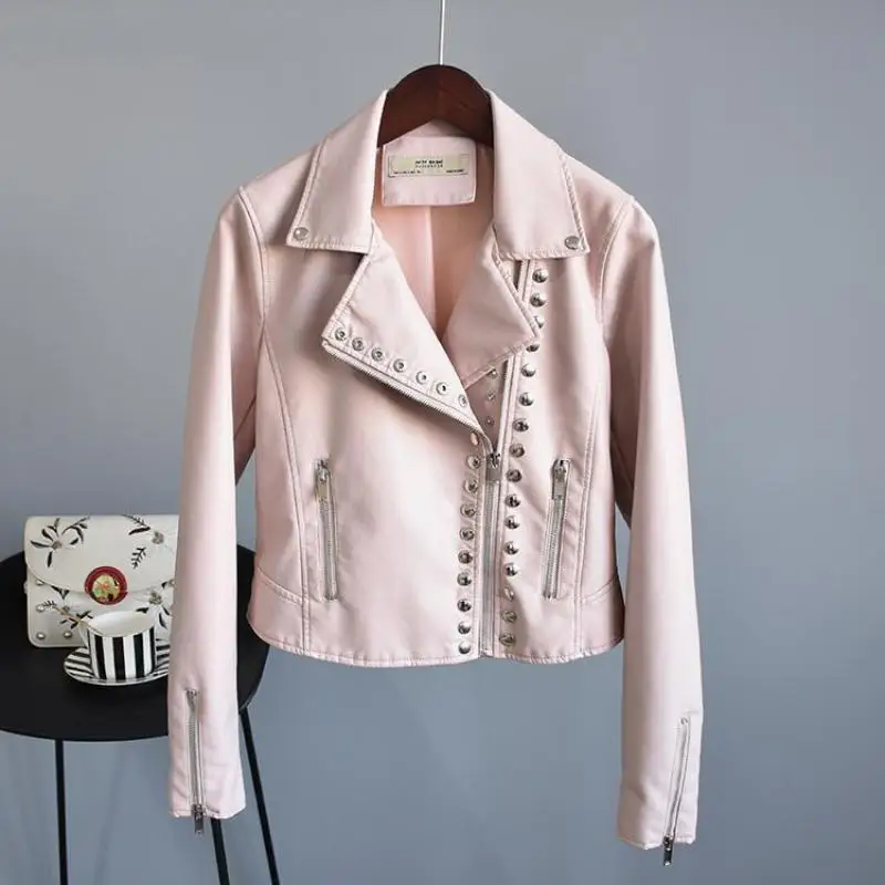 2019 New Spring Autumn Punk Moto Jacket Women Slim Basic Long Sleeved Zipper Rivet Short Pu Coat Ladies Street Pink Biker Jacket
2019 New Spring Autumn Punk Moto Jacket Women Slim Basic Long Sleeved Zipper Rivet Short Pu Coat Ladies Street Pink Biker Jacket