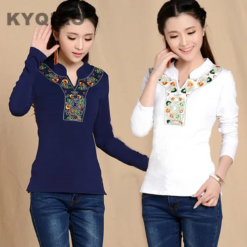 KYQIAO Autumn spring Mexican style vintage stand collar embroidery t shirt boho white dark blue black cotton shirt plus size top
KYQIAO Autumn spring Mexican style vintage stand collar embroidery t shirt boho white dark blue black cotton shirt plus size top