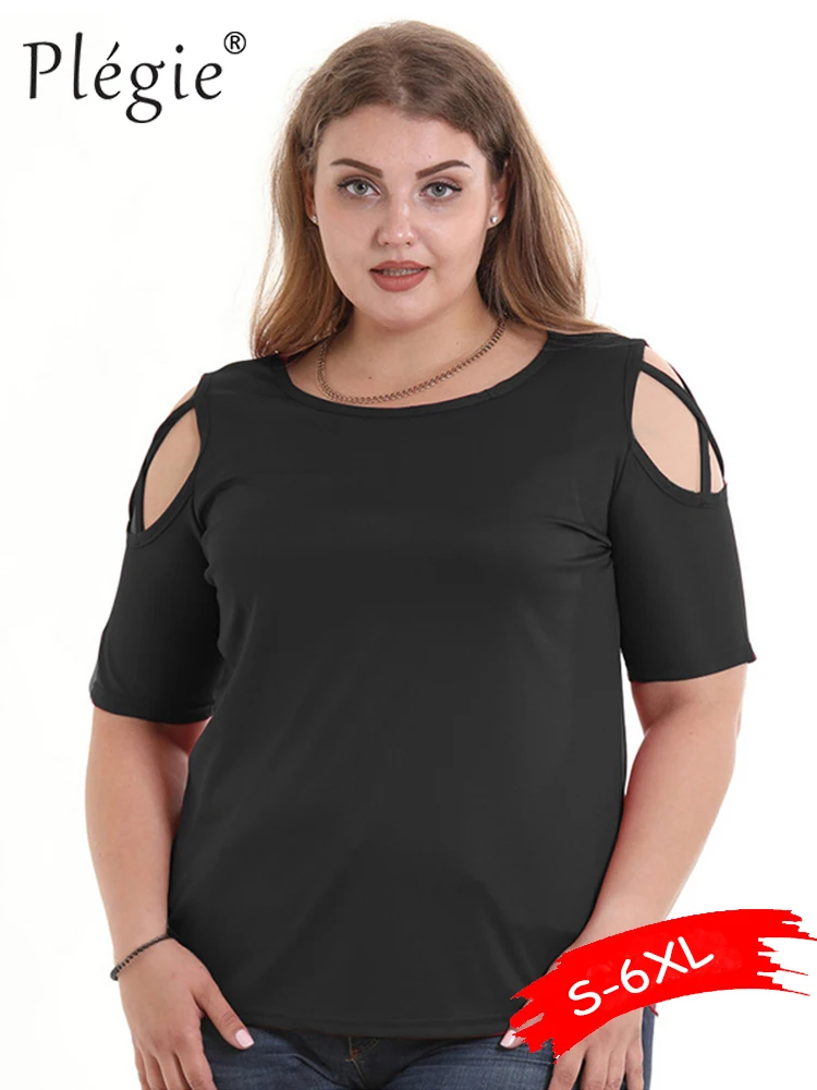Plegie 5XL 6XL Plus Size Women T Shirt Cut Shoulder Short Sleeve Solid T-shirt Hollow Out Casual Loose 2019 Summer Ladies Tops
Plegie 5XL 6XL Plus Size Women T Shirt Cut Shoulder Short Sleeve Solid T-shirt Hollow Out Casual Loose 2019 Summer Ladies Tops
