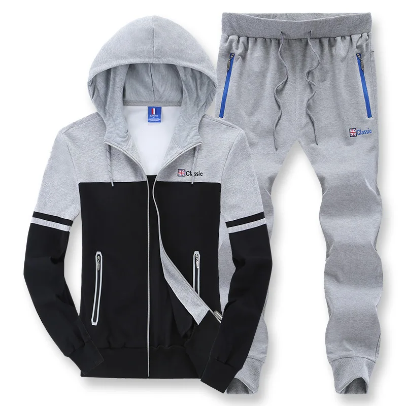 Фото L-8XL Tracksuit Sportswear for Men Spring Autumn Hooded Hoodies Sweatshirt+pants Male Running Jogger Fitness Sports Suit 2PCS |